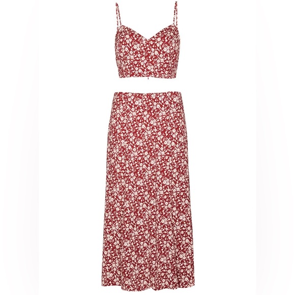 Reformation Red Floral Two-Piece Dress - Picture 4 of 9